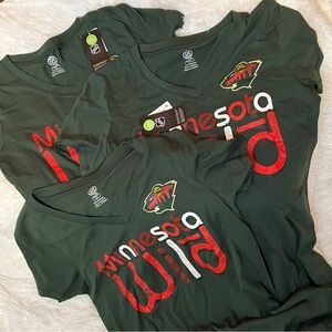 Lot of 3! NHL Minnesota Wild Ladies V-Neck Tee in Green, Red & White Logo
